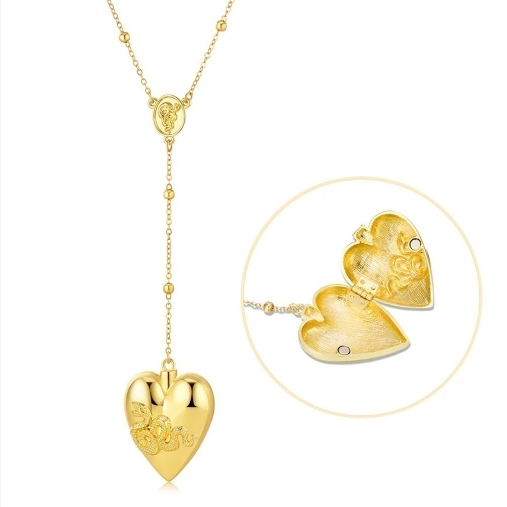 ⭐️NEW⭐️ 18K Gold LDR Serpent Opening Heart Rosary Locket Necklace